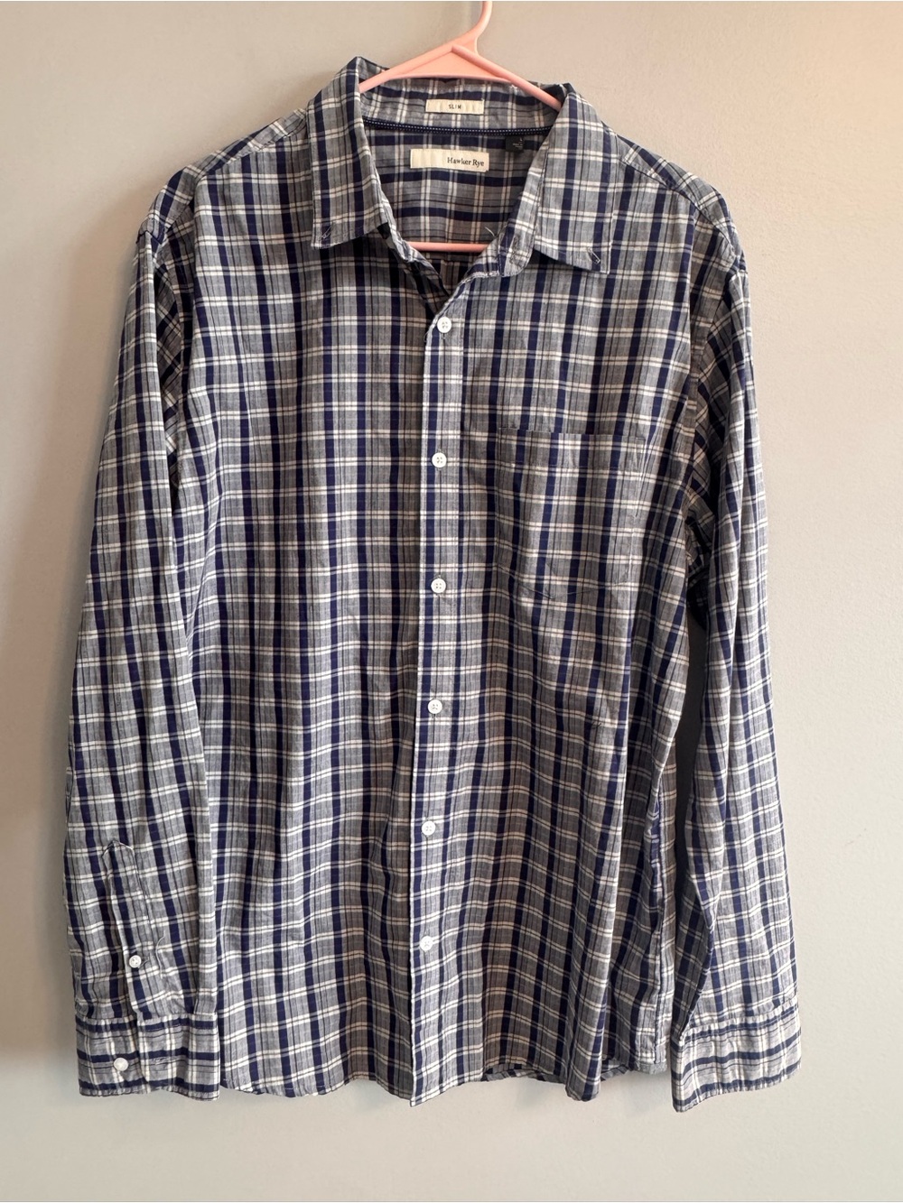 Hawker Rye Men's Large Slim Fit Blue Gray Plaid Button Down Shirt